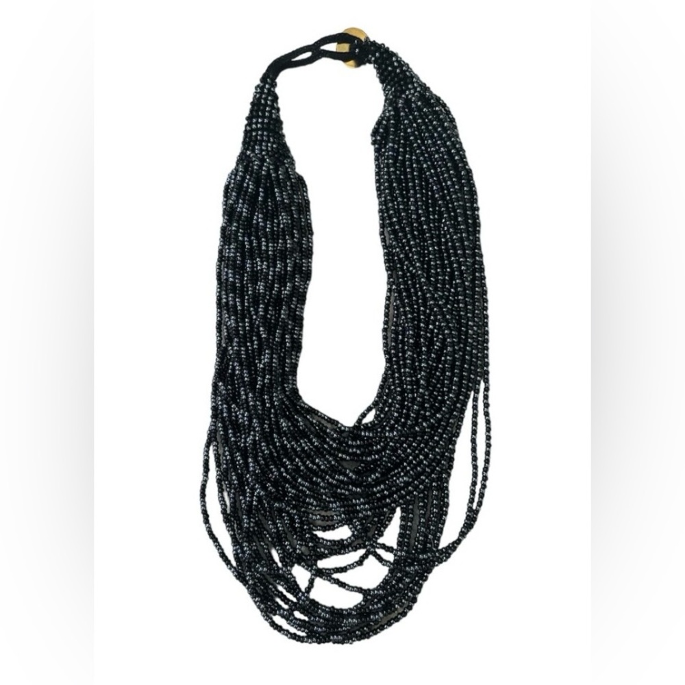 STUNNING ABACUS ORIGINAL Multistrand Beaded Necklace by Jane Bedford 1980s Black